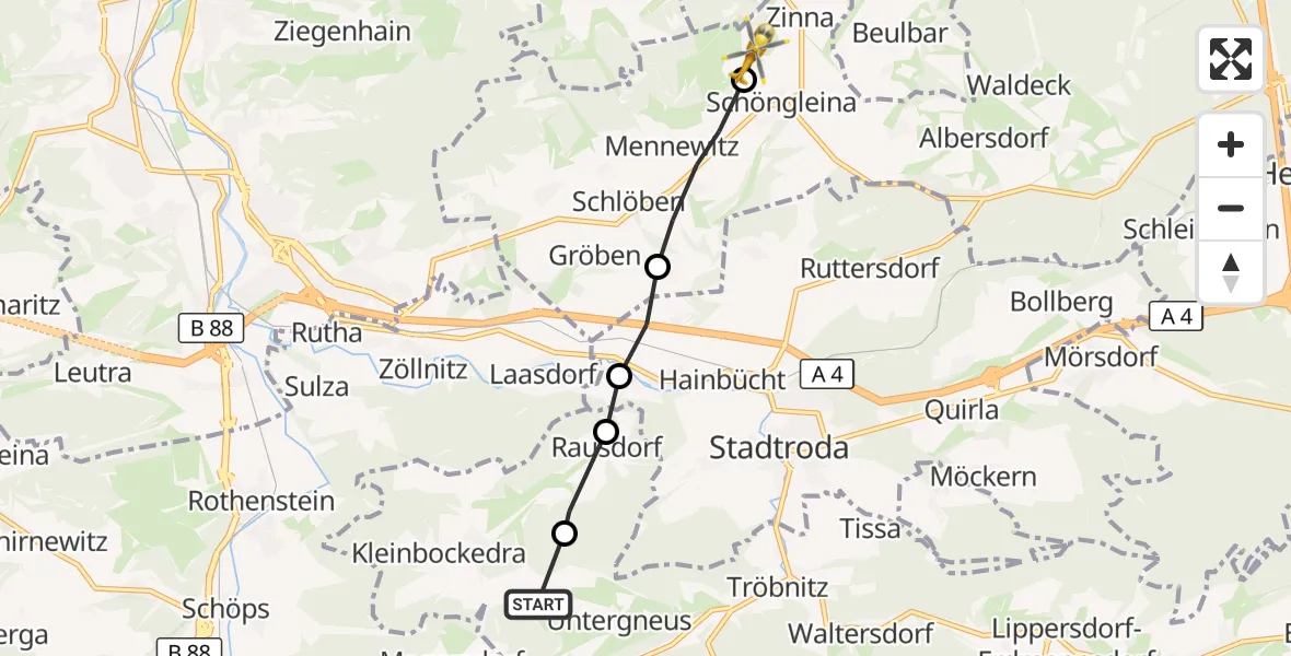 Flugroute Rettungshubschrauber Gneus - Jena-Schöngleina Flugplatz, 24 September 2026, 12:17