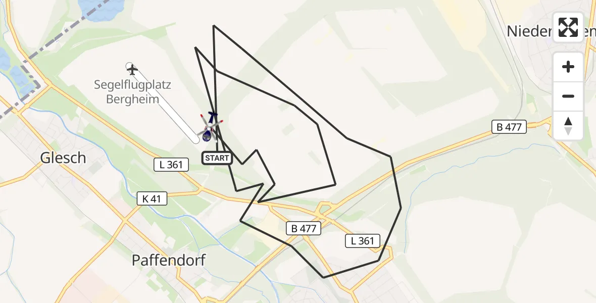 Flugroute Polizeihubschrauber Bergheim - Bergheim Flugplatz, 24 September 2026, 12:20