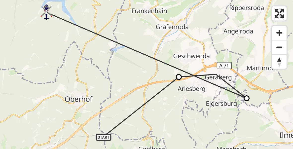Flugroute Polizeihubschrauber Oberhof - Luisenthal, 24 September 2026, 12:22