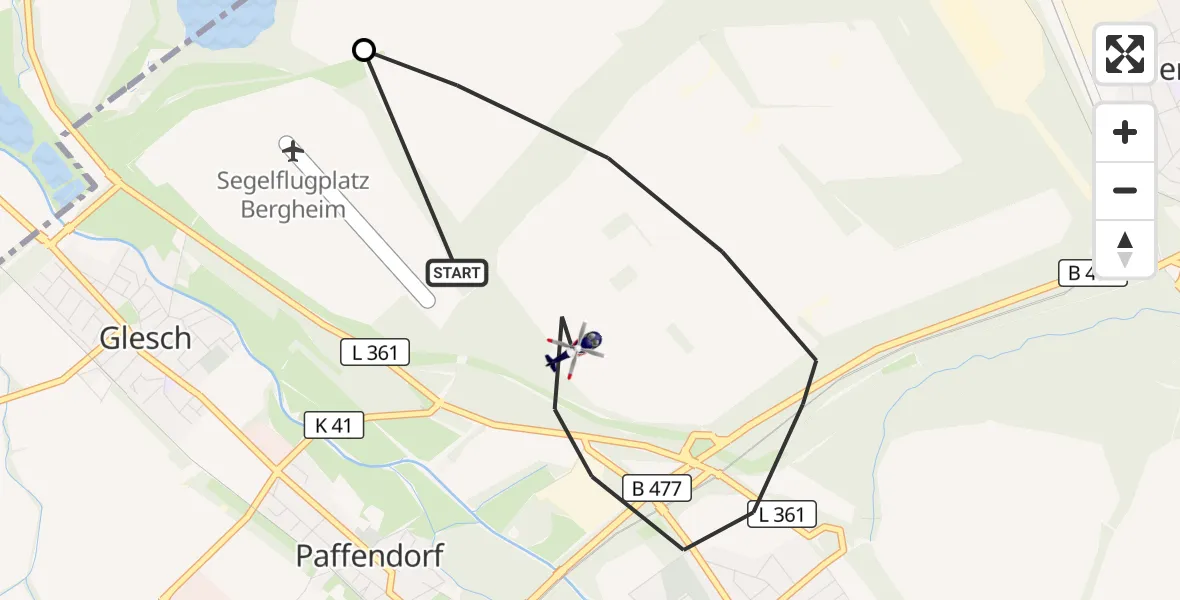 Flugroute Polizeihubschrauber Bergheim Flugplatz - Bergheim, 24 September 2026, 12:28