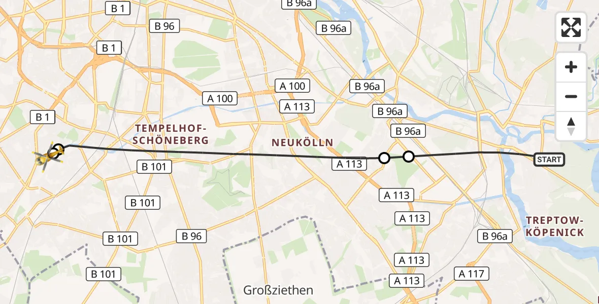 Flugroute Rettungshubschrauber Berlin - Charité Clinic Benjamin Franklin Campus, 24 September 2026, 12:32
