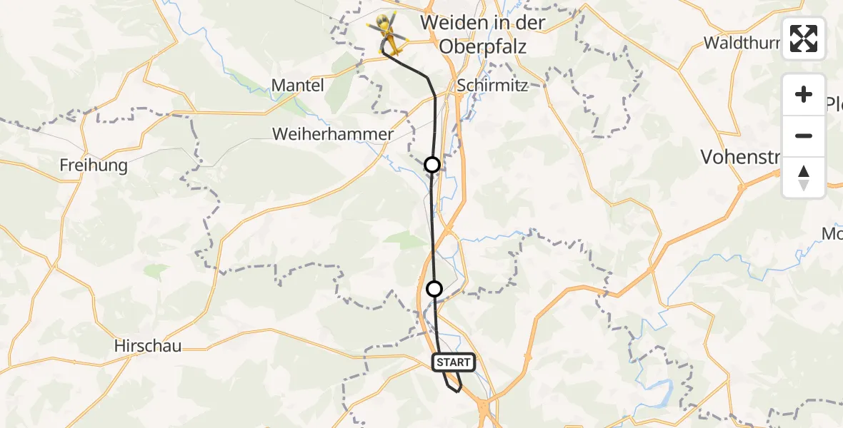 Flugroute Ambulanzhubschrauber Wernberg-Köblitz - Weiden i.d.OPf., 24 September 2026, 12:36