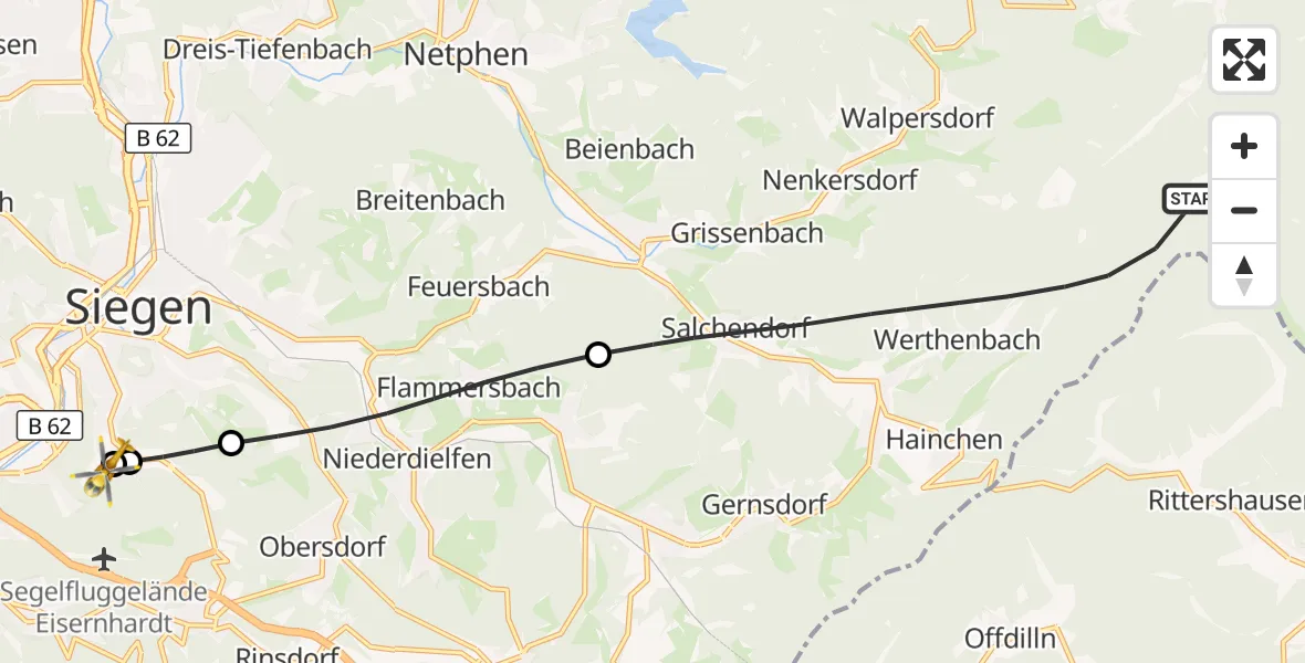 Flugroute Rettungshubschrauber Netphen - Evangelisches Jung-Stilling Hospital, 24 September 2026, 12:38