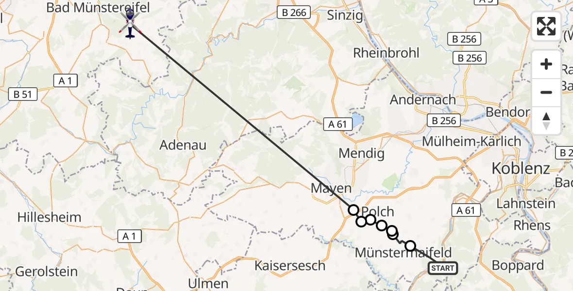 Flugroute Polizeihubschrauber Löf - Bad Münstereifel, 24 September 2026, 12:55