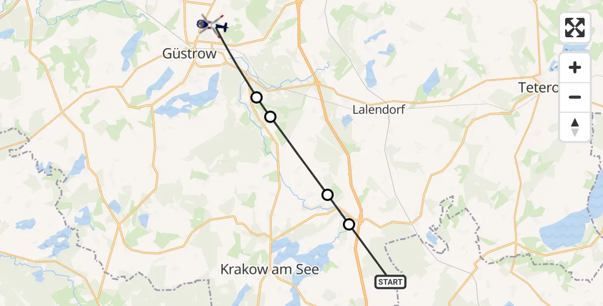 Flugroute Polizeihubschrauber Dobbin-Linstow - Güstrow, 24 September 2026, 12:56