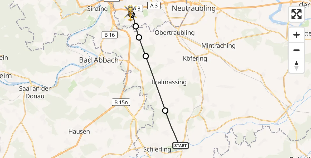 Flugroute Rettungshubschrauber Schierling - DRF Air Rescue Station Regensburg / Regensburg University Hospital, 24 September 2026, 13:06
