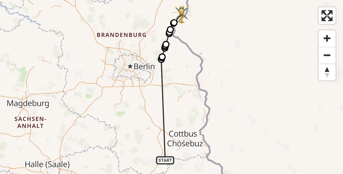 Flugroute Ambulanzhubschrauber ADAC Luftrettungsstation Senftenberg Hubschrauberlandeplatz - Schwedt/Oder, 24 September 2026, 13:09