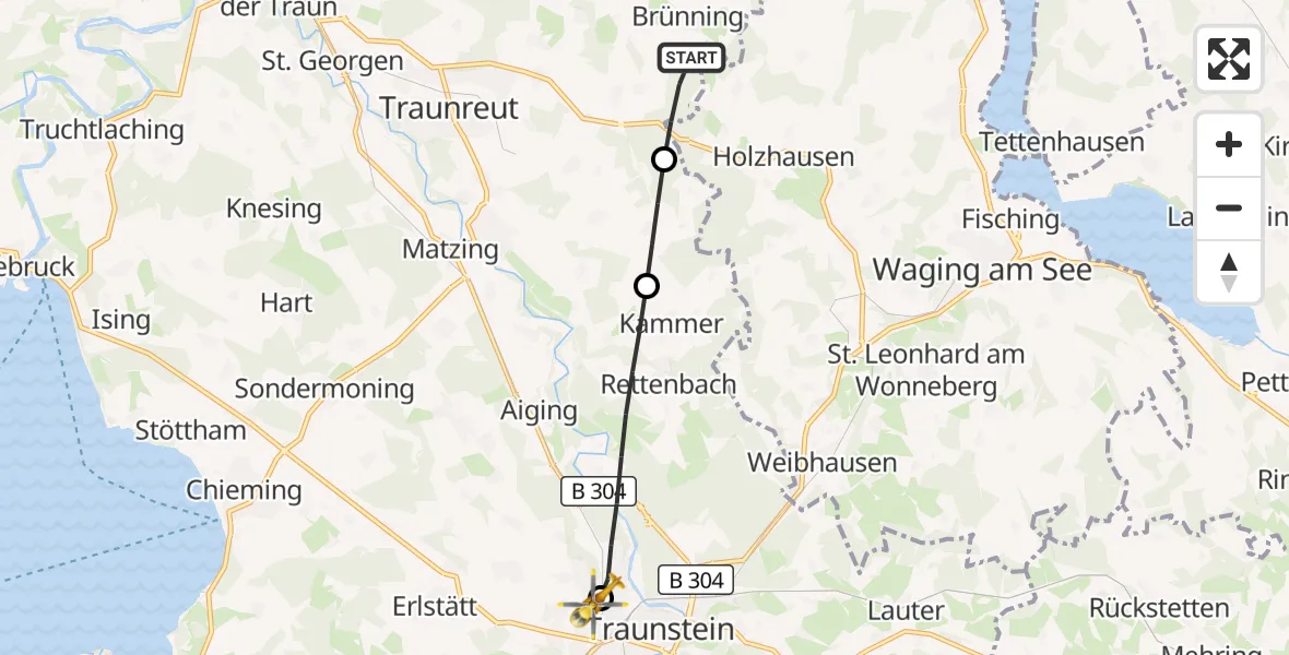 Flugroute Rettungshubschrauber Palling - Traunstein Hospital, 24 September 2026, 13:24