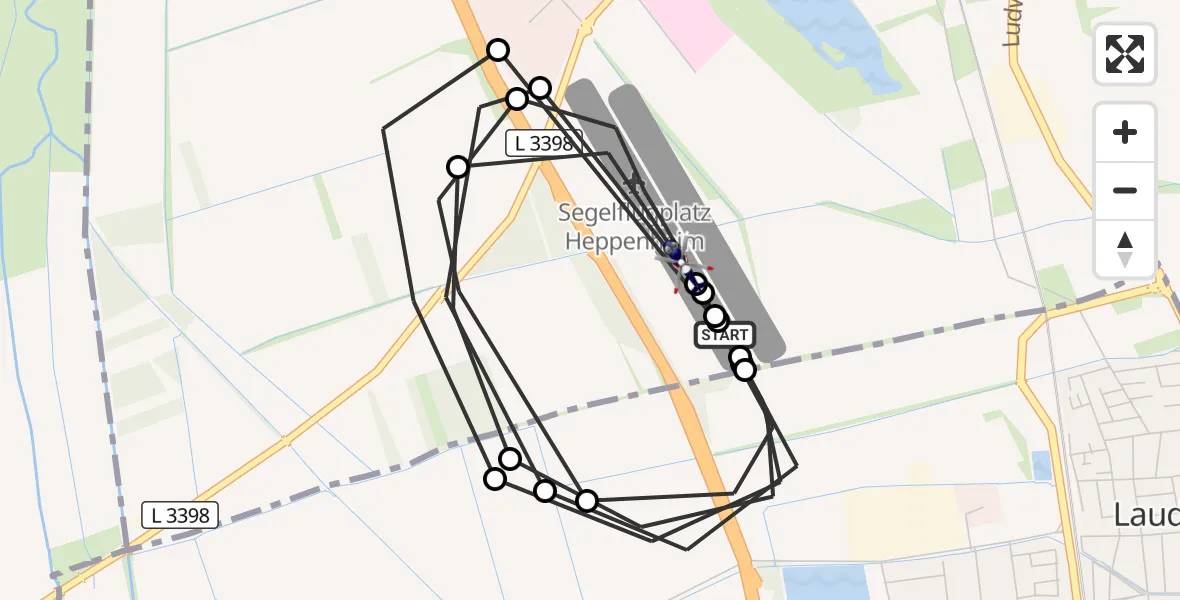 Flugroute Polizeihubschrauber Segelflugplatz Heppenheim - Segelflugplatz Heppenheim, 24 September 2026, 13:23