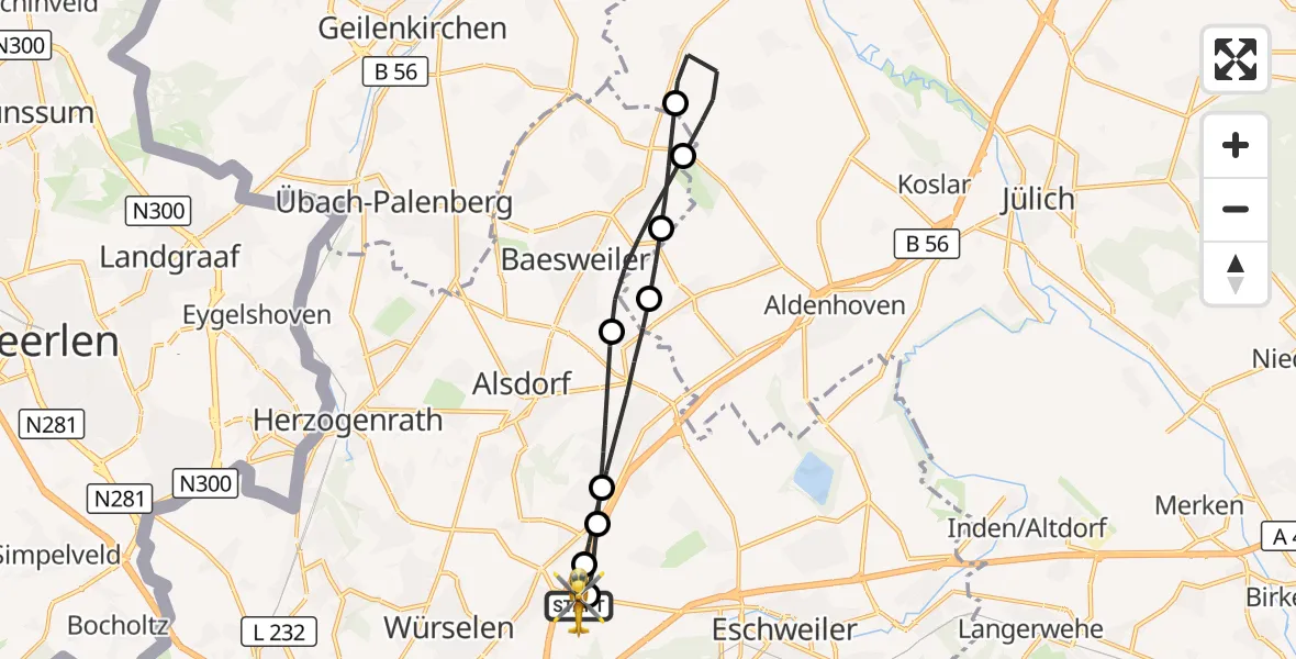 Flugroute Rettungshubschrauber Aachen-Merzbrück Flughafen - Aachen-Merzbrück Flughafen, 24 September 2026, 13:55