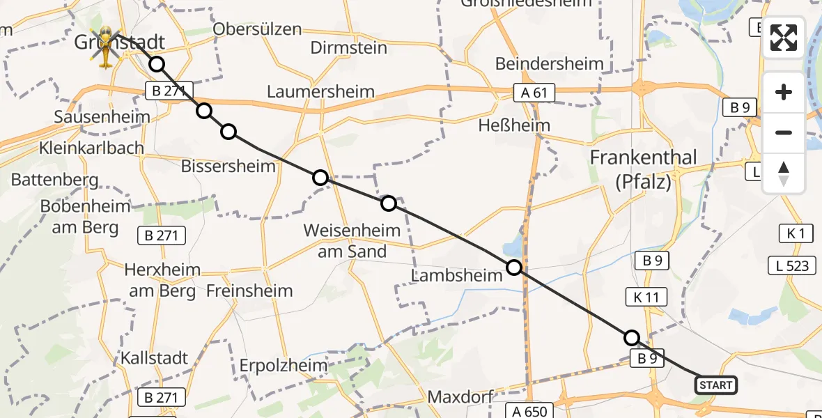 Flugroute Rettungshubschrauber Ludwigshafen am Rhein - Grünstadt, 24 September 2026, 14:22