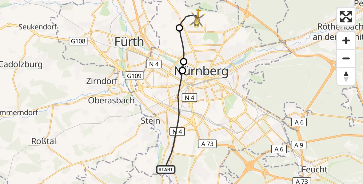 Flugroute Ambulanzhubschrauber Nürnberg - Flughafen Nuremberg, 24 September 2026, 14:24