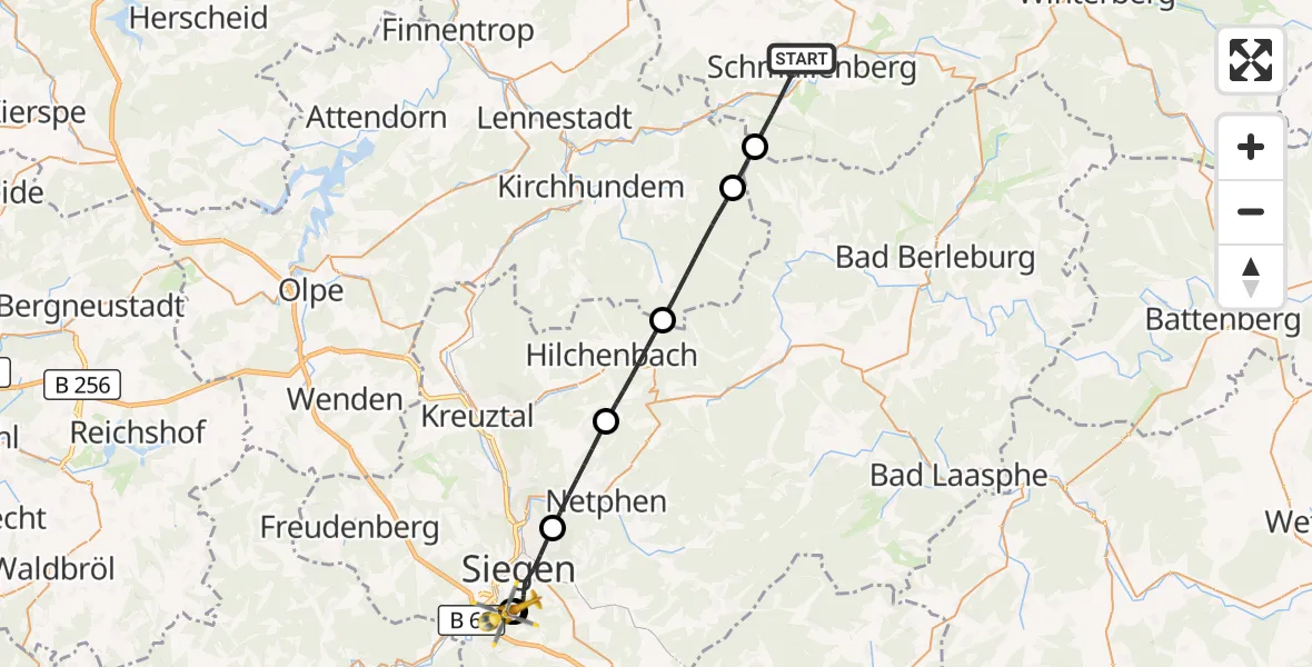 Flugroute Rettungshubschrauber Schmallenberg - Evangelisches Jung-Stilling Hospital, 24 September 2026, 14:25