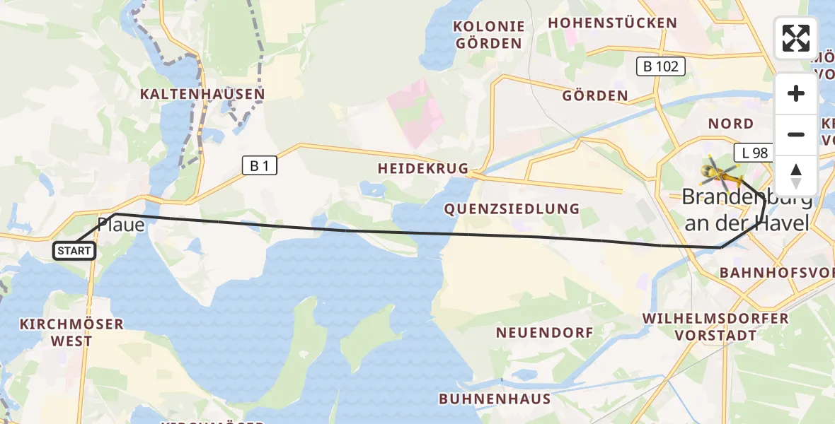 Flugroute Rettungshubschrauber Brandenburg an der Havel - Brandenburg an der Havel, 24 September 2026, 14:27
