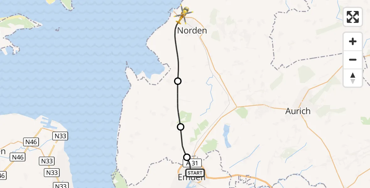 Flugroute Ambulanzhubschrauber Emden - Norden, 24 September 2026, 14:37