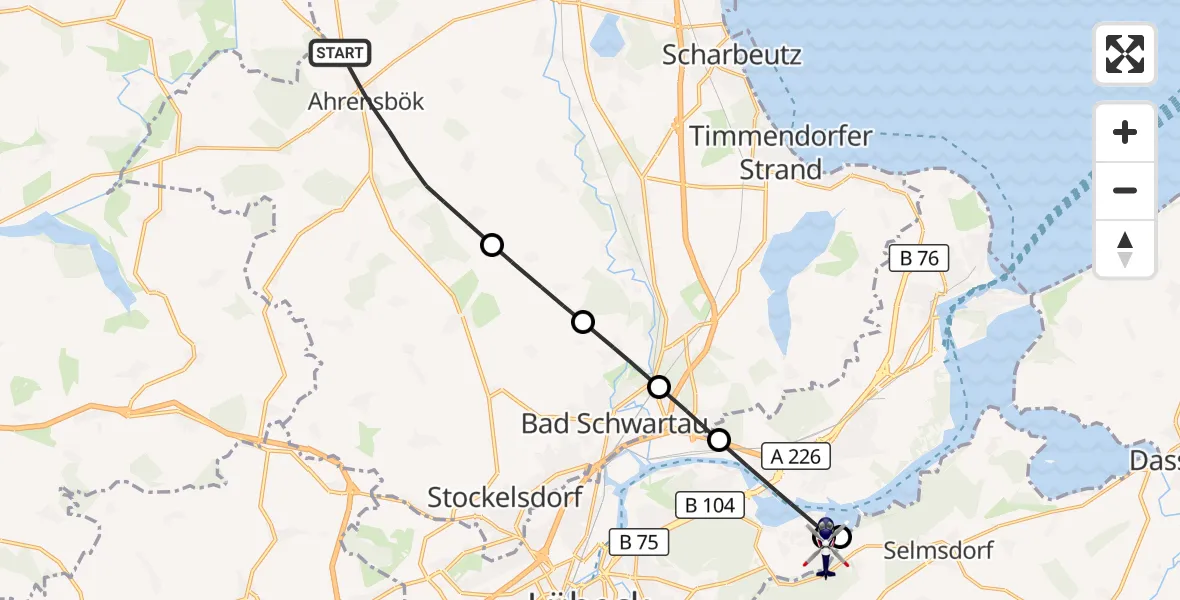Flugroute Polizeihubschrauber Ahrensbök - Lübeck, 24 September 2026, 14:41