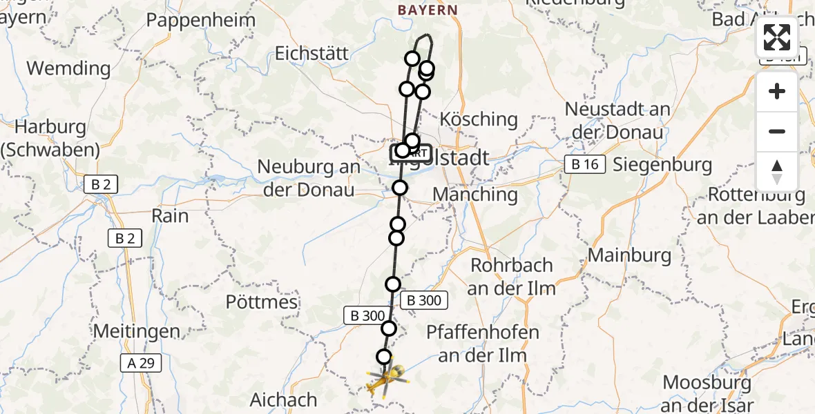 Flugroute Rettungshubschrauber Ingolstadt Hospital - Gerolsbach, 24 September 2026, 14:43