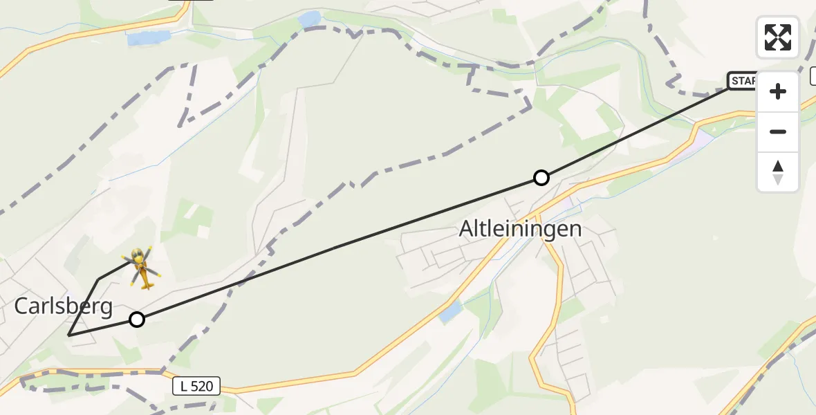 Flugroute Rettungshubschrauber Neuleiningen - Carlsberg, 24 September 2026, 15:10