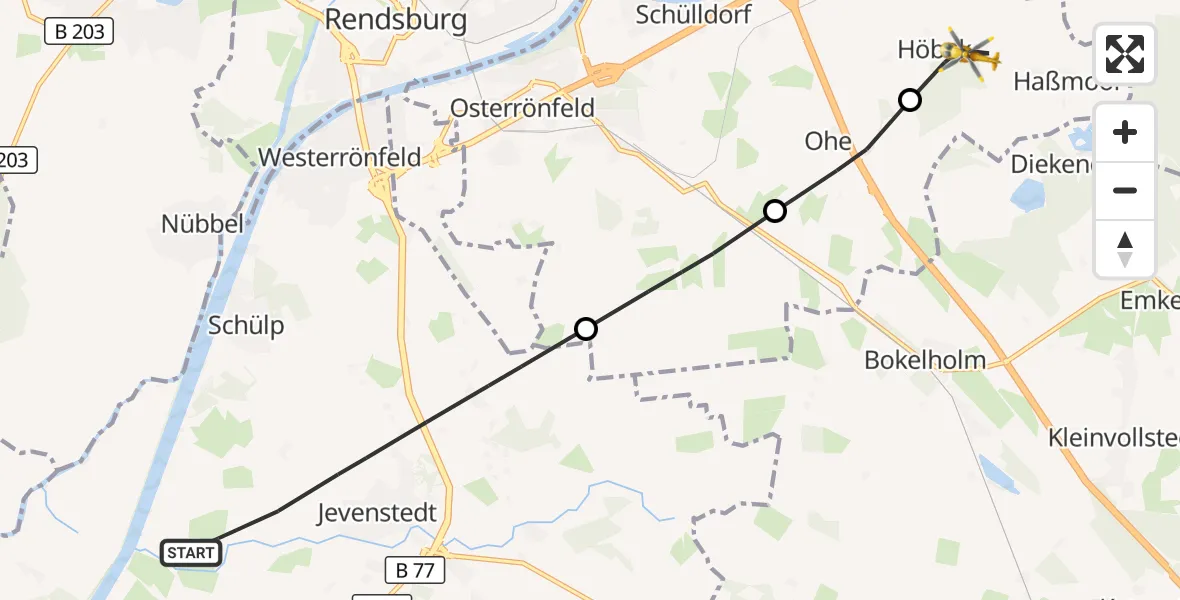 Flugroute Ambulanzhubschrauber Jevenstedt - Haßmoor, 24 September 2026, 15:17