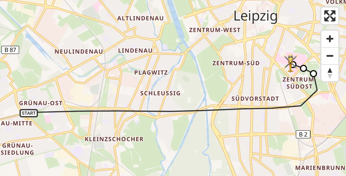 Flugroute Rettungshubschrauber Leipzig - Leipzig University Hospital Heliport 1, 24 September 2026, 15:25
