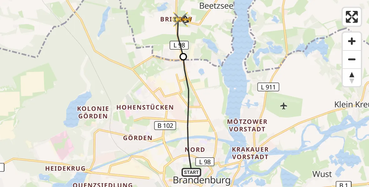 Flugroute Rettungshubschrauber Brandenburg an der Havel - Beetzsee, 24 September 2026, 15:25