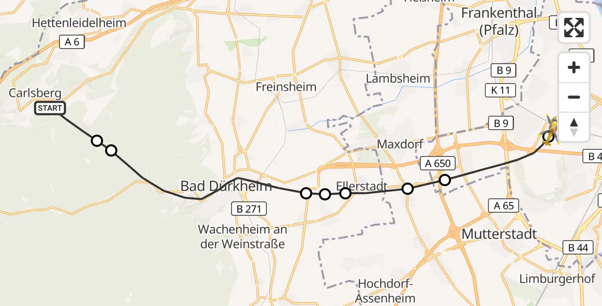 Flugroute Rettungshubschrauber Altleiningen - Ludwigshafen Accident Hospital, 24 September 2026, 15:37