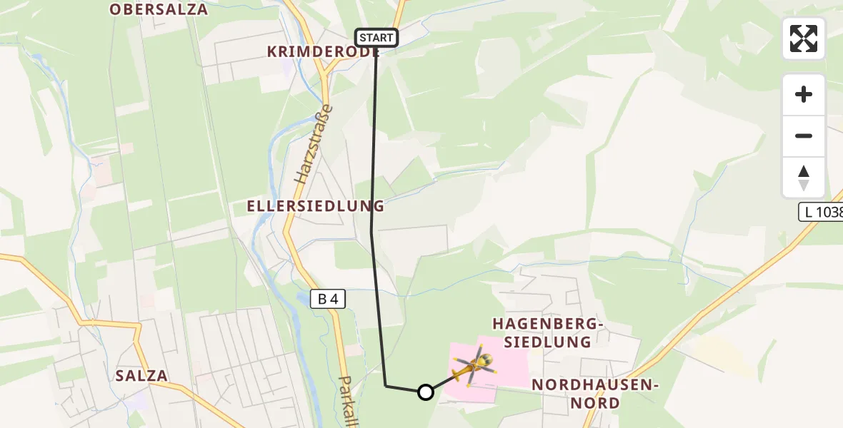 Flugroute Rettungshubschrauber Nordhausen - Südharz Hospital Nordhausen, 24 September 2026, 15:38