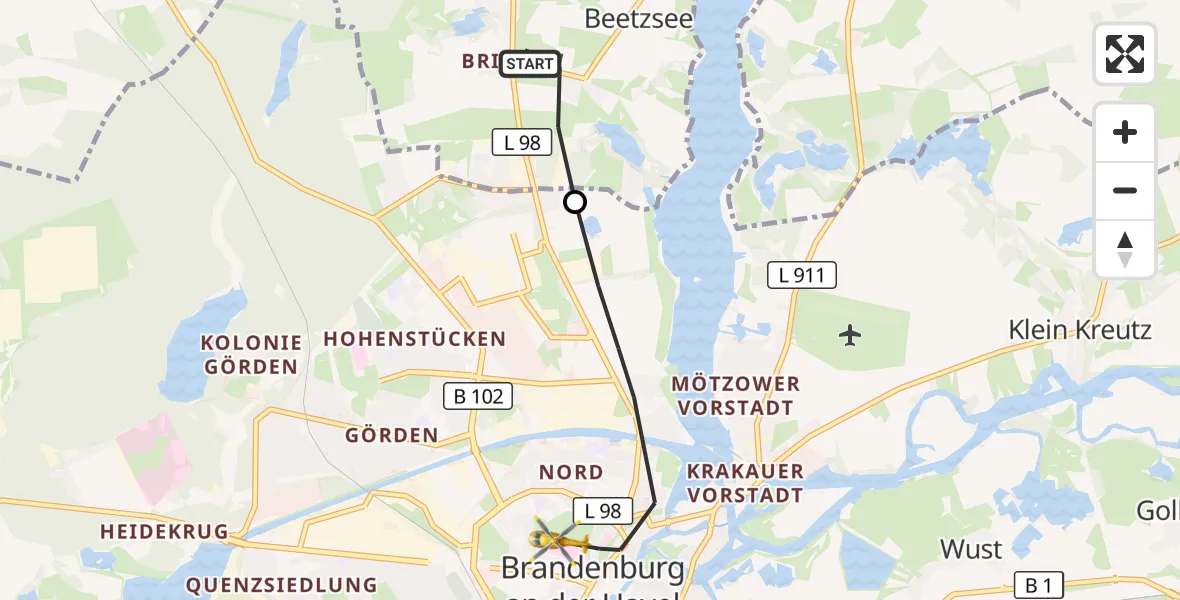 Flugroute Rettungshubschrauber Beetzsee - Brandenburg an der Havel, 24 September 2026, 15:48