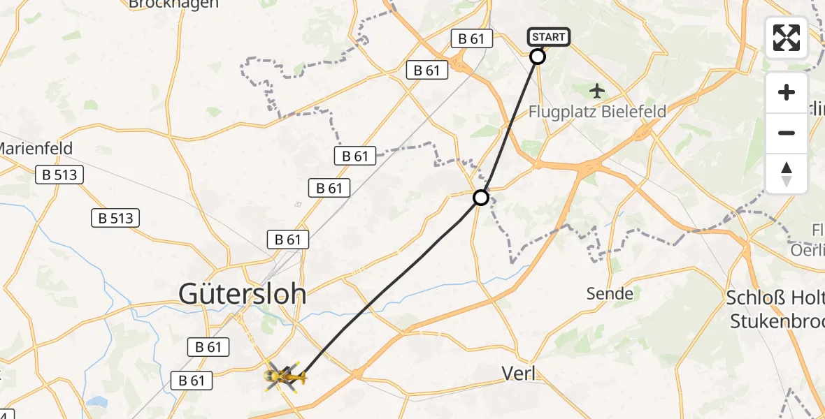 Flugroute Rettungshubschrauber Luftrettungszentrum Bielefeld - Gütersloh, 24 September 2026, 15:51