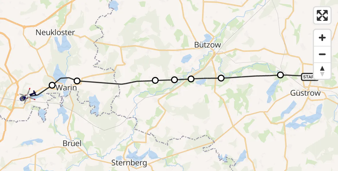 Flugroute Polizeihubschrauber Güstrow - Bibow, 24 September 2026, 16:01