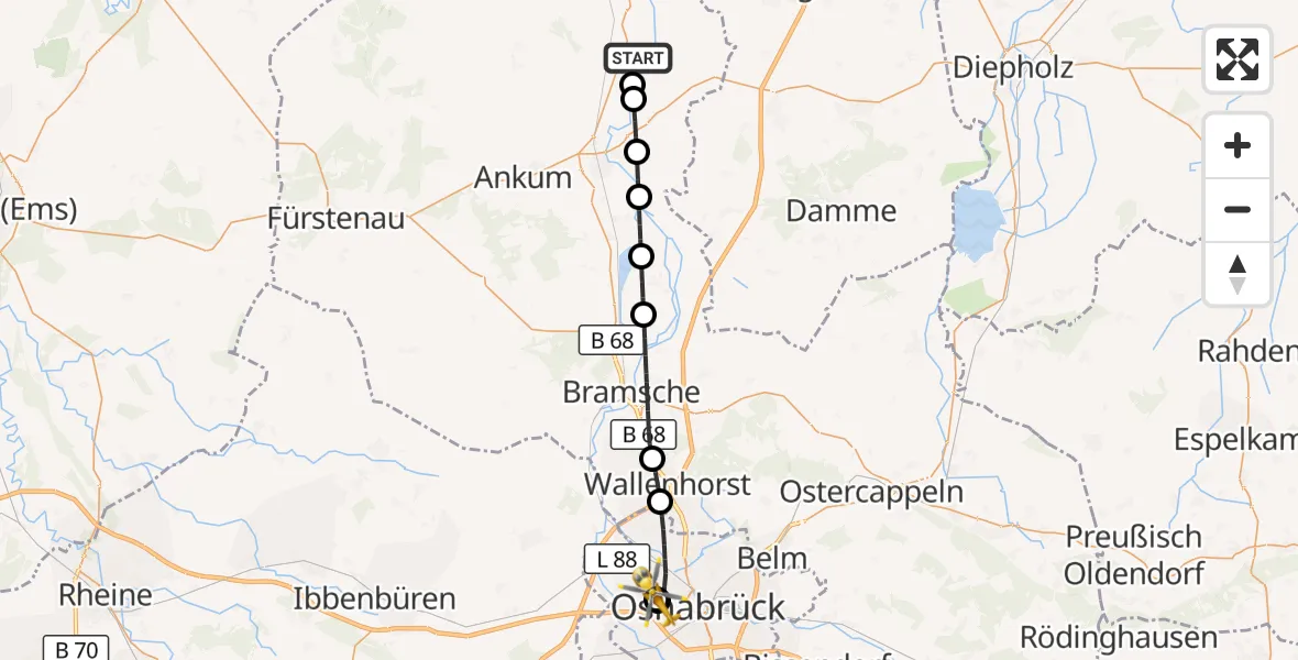 Flugroute Ambulanzhubschrauber Badbergen - Osnabrück Hospital, 24 September 2026, 16:10
