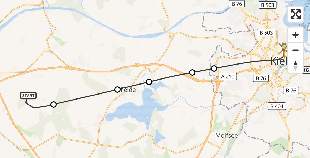 Flugroute Ambulanzhubschrauber Haßmoor - Kiel, 24 September 2026, 16:15