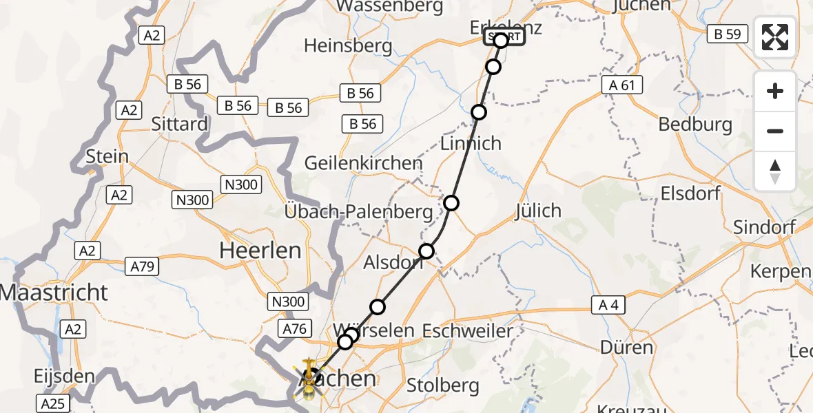 Flugroute Ambulanzhubschrauber Hermann-Josef Hospital Erkelenz - Aachen Hospital, 24 September 2026, 16:18