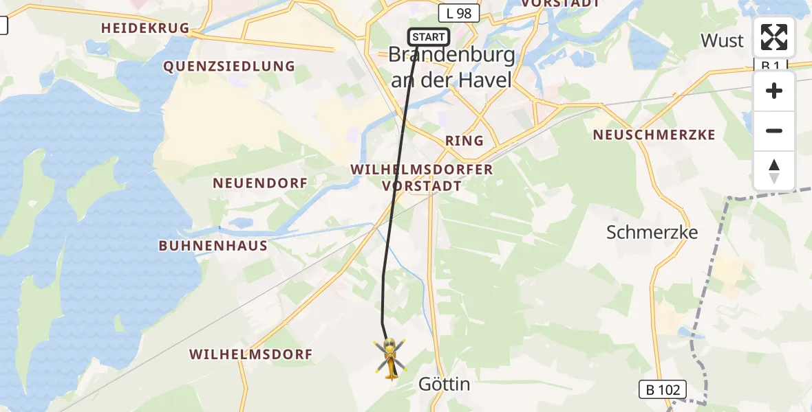 Flugroute Rettungshubschrauber Brandenburg an der Havel - Brandenburg an der Havel, 24 September 2026, 16:21
