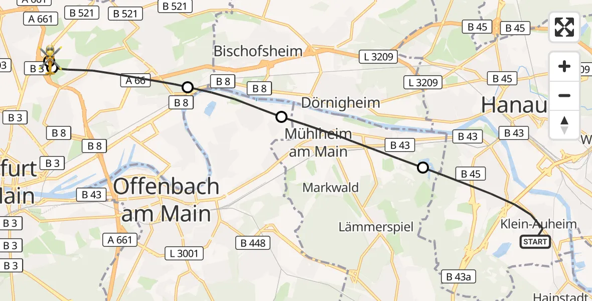 Flugroute Rettungshubschrauber Hanau - Frankfurt am Main Accident Hospital Roof, 24 September 2026, 16:29