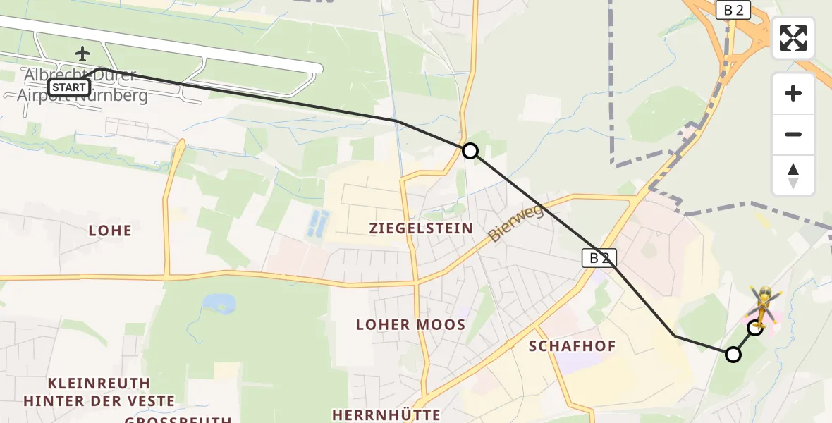Flugroute Rettungshubschrauber Flughafen Nuremberg - Martha-Maria Nürnberg Hospital, 24 September 2026, 16:34