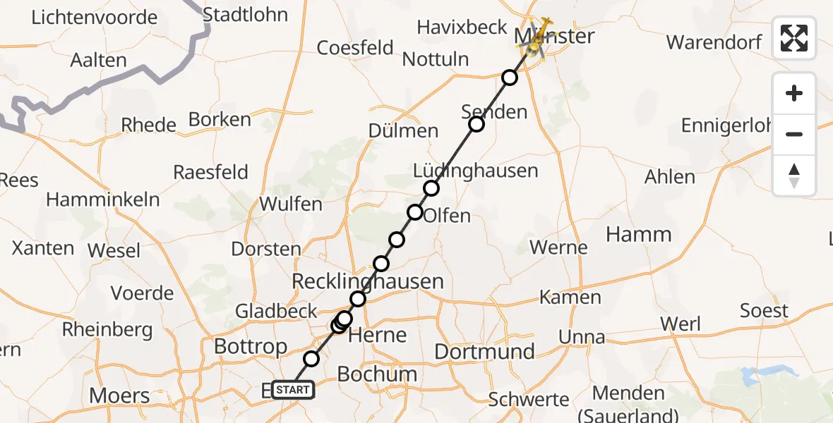 Flugroute Rettungshubschrauber Essen - Münster, 24 September 2026, 16:35