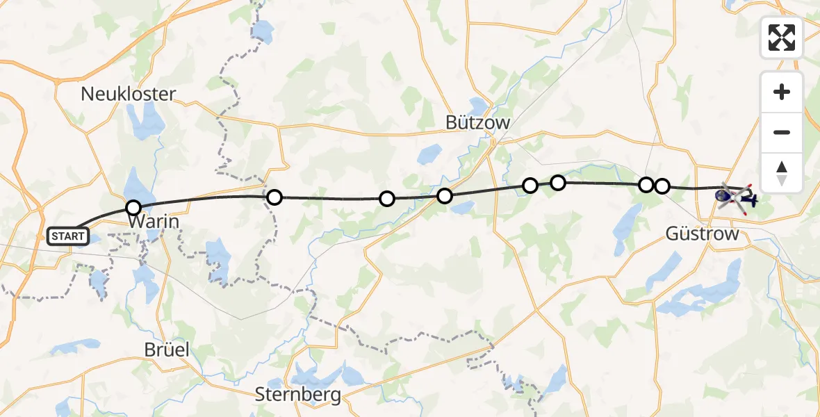 Flugroute Polizeihubschrauber Bibow - Güstrow, 24 September 2026, 16:39