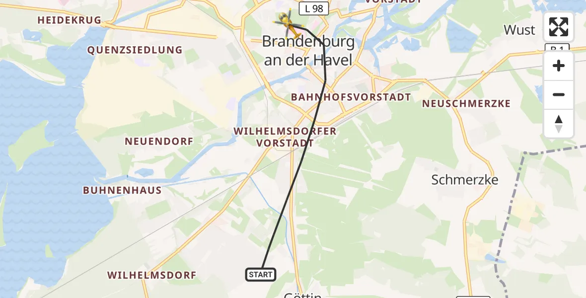 Flugroute Rettungshubschrauber Brandenburg an der Havel - Brandenburg an der Havel, 24 September 2026, 16:46