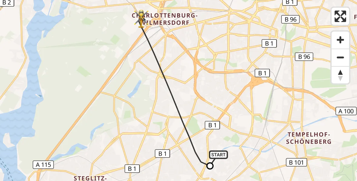 Flugroute Rettungshubschrauber Charité Clinic Benjamin Franklin Campus - Berlin, 24 September 2026, 16:49