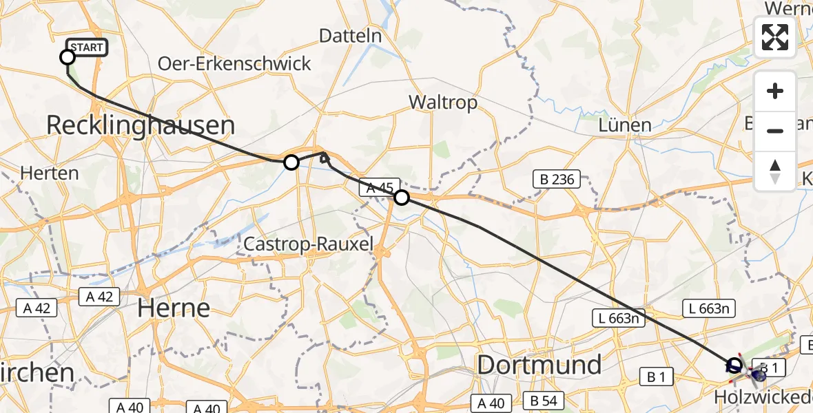 Flugroute Polizeihubschrauber Marl-Loemühle Flugplatz - Dortmund Flughafen, 24 September 2026, 16:49