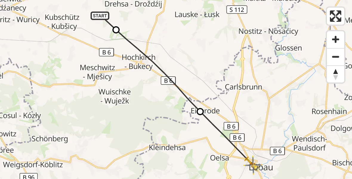Flugroute Rettungshubschrauber Kubschütz - Löbau, 24 September 2026, 16:52