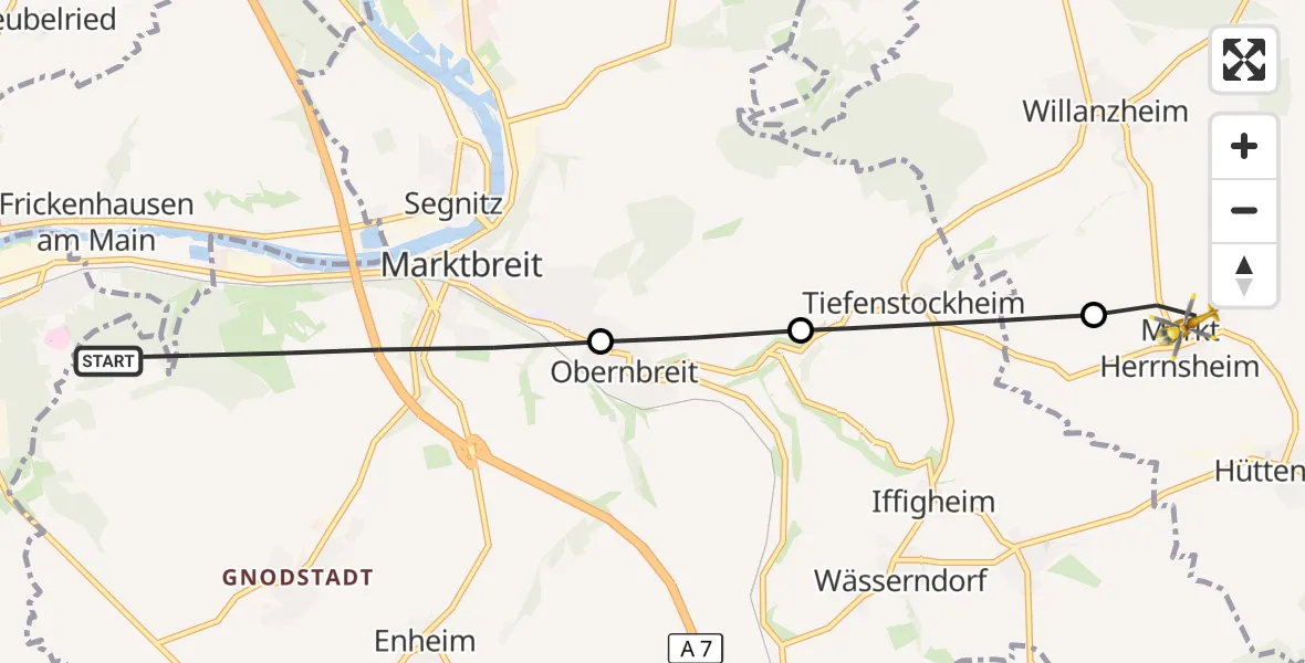 Flugroute Rettungshubschrauber Marktbreit - Willanzheim, 24 September 2026, 16:52
