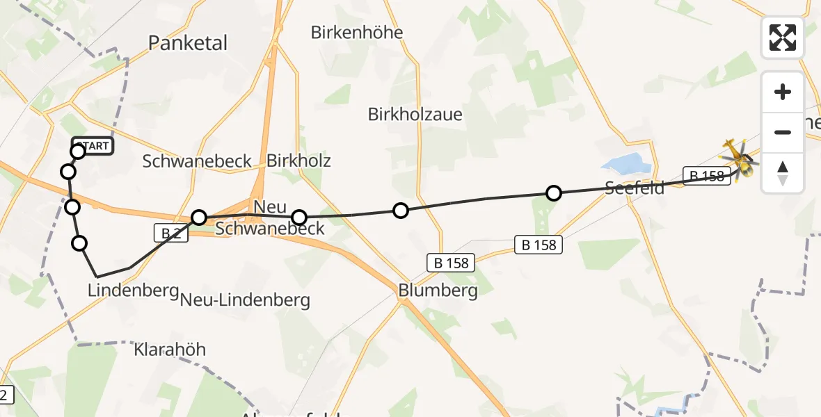 Flugroute Rettungshubschrauber Helios Clinic Berlin-Buch - Werneuchen, 24 September 2026, 16:56