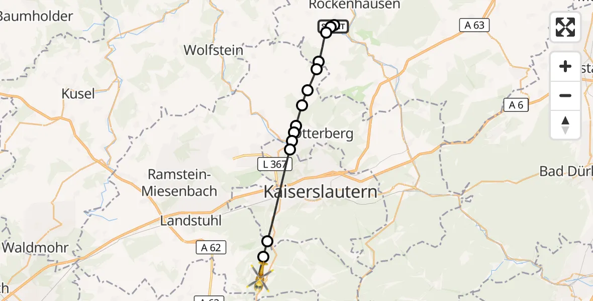 Flugroute Rettungshubschrauber Rockenhausen - Krickenbach, 24 September 2026, 17:01