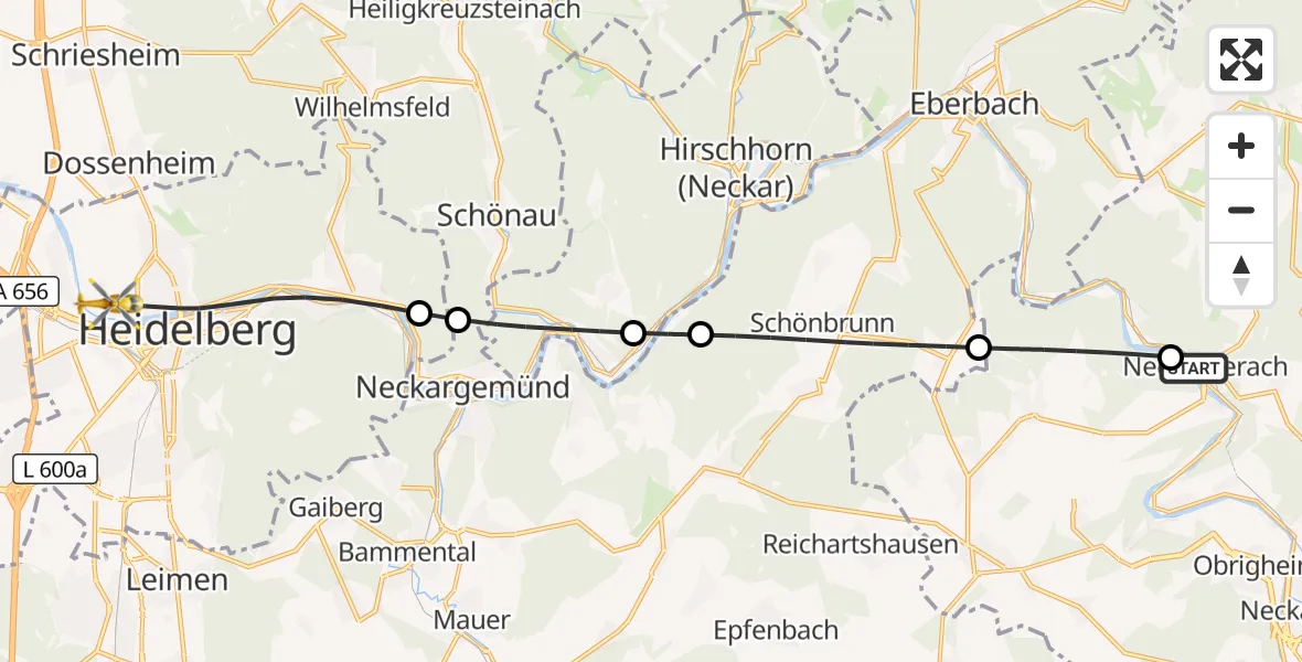 Flugroute Rettungshubschrauber Neckargerach - Heidelberg, 24 September 2026, 17:02