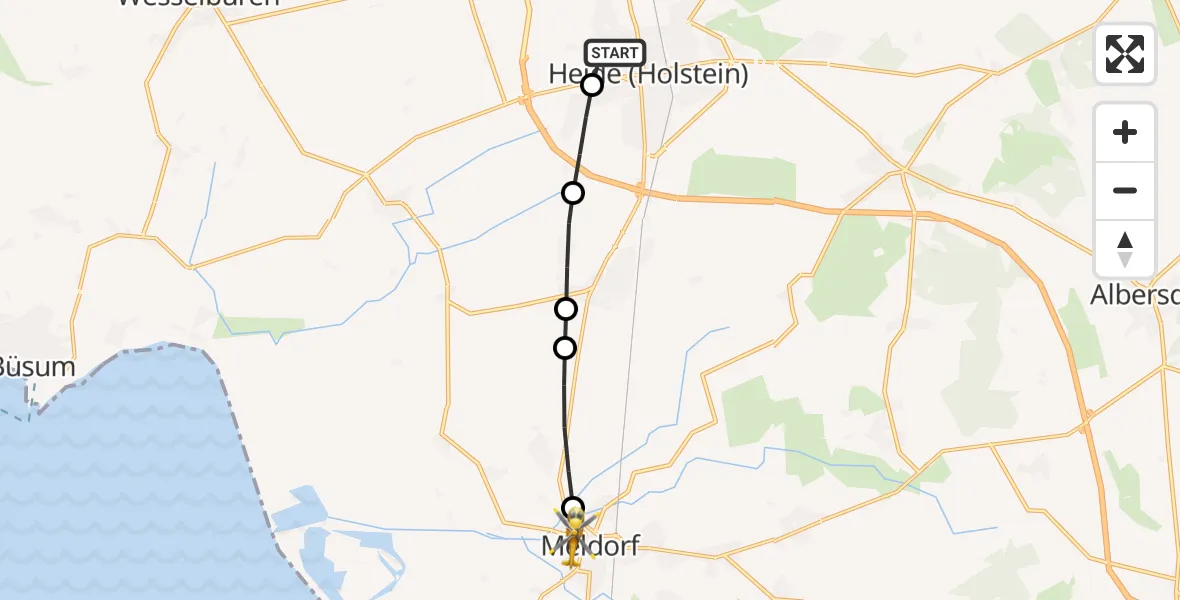 Flugroute Ambulanzhubschrauber Heide - Meldorf, 24 September 2026, 17:03