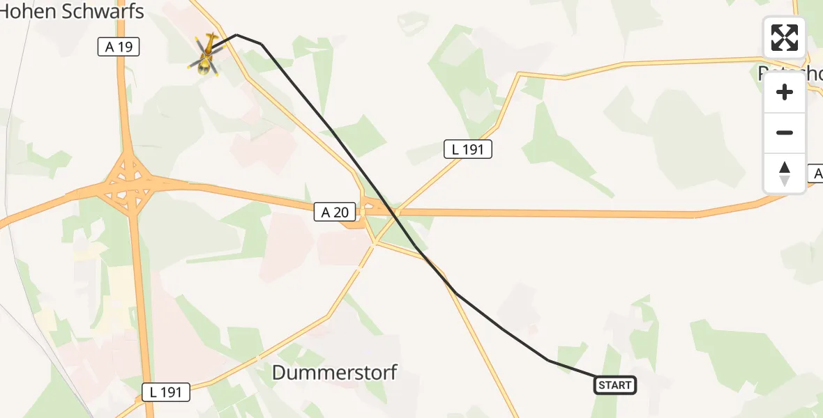 Flugroute Ambulanzhubschrauber Dummerstorf - Dummerstorf, 24 September 2026, 17:05