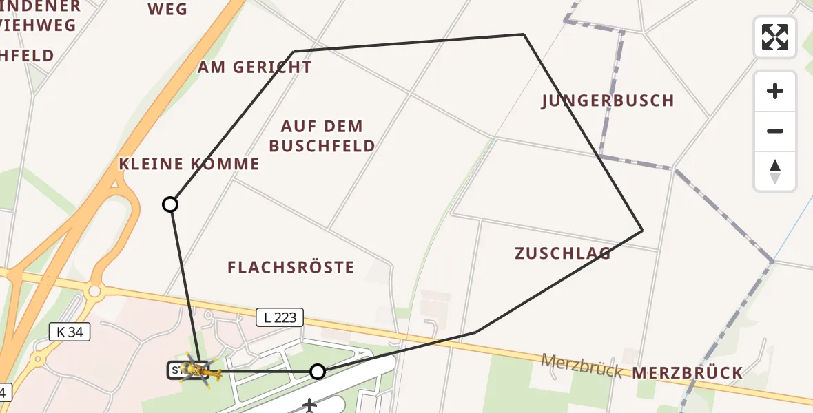 Flugroute Rettungshubschrauber Aachen-Merzbrück Flughafen - Aachen-Merzbrück Flughafen, 24 September 2026, 17:16