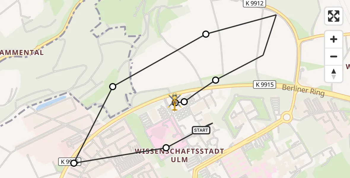 Flugroute Rettungshubschrauber Ulm Military Hospital Emergency - ADAC Air Rescue Station Ulm (Christoph 22), 24 September 2026, 17:18